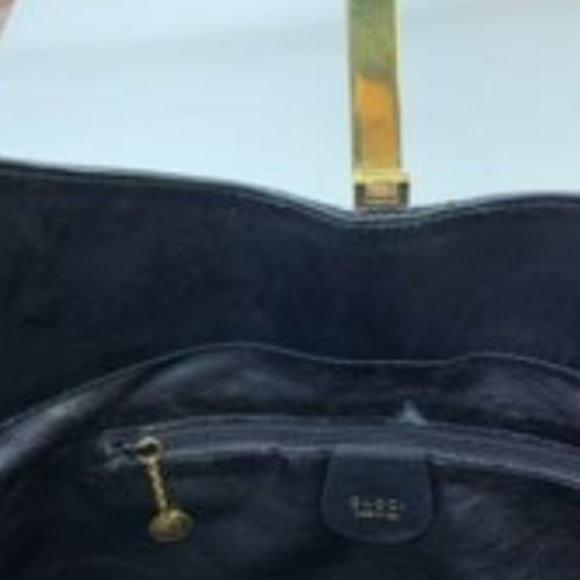 🥳HP🥳Gucci Authentic Gucci Vintage Black Leather Tote Gold Zipper Shoulder Bag - Picture 7 of 13